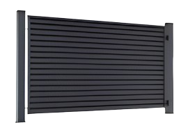 Zaun JALOUSIE: Die Tiefe einer einzelnen Jalousie beträgt +/-60 mm, die sichtbare Höhe eines Elements beträgt +/-100 mm