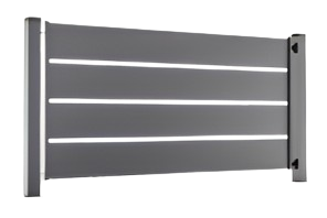 Zaun MODERN+: zeichnet sich durch breite Lamellen (20-28 cm) aus. Die geringen Abstände von +/- 30- 40 mm