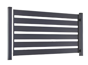 Zaun HORIZONTAL: gebogenes Stahlprofil mit 15cm breiten Lamellen