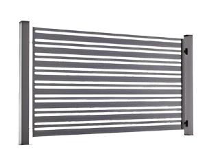 Zaun HORIZONTAL PREMIUM: aus geschlossenen Profilen mit den Größen 80x20mm und 40x20mm, abwechselnd angeordnet und mit geringen Zwischenräumen